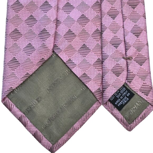 Giorgio Armani Tie Men Pink Silk Geometric Square Print Designer Italy 3.75 X 58 - Picture 7 of 10